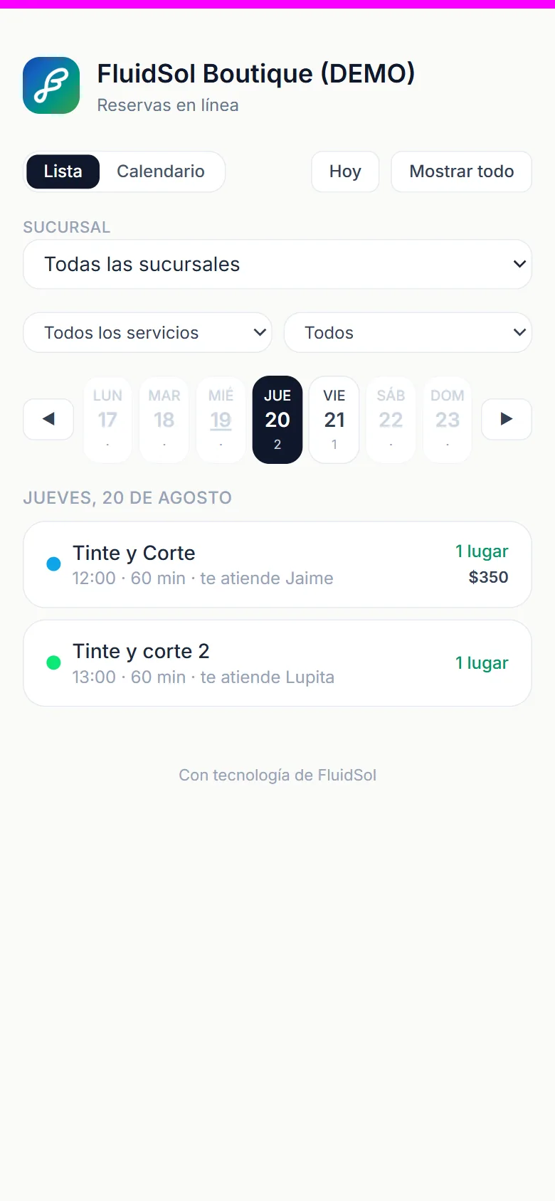 La cita en línea, desde el teléfono del cliente.